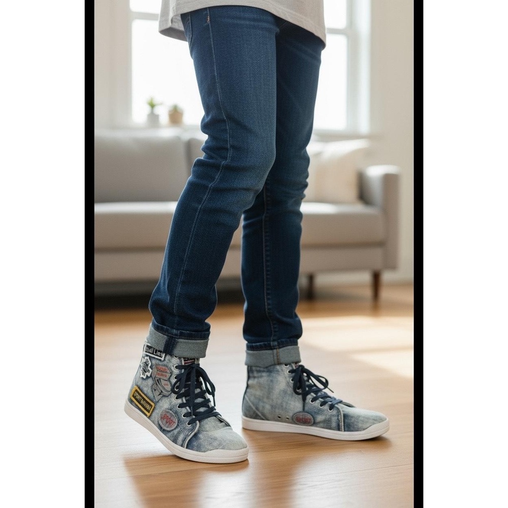 Sak Sports Italy Denim Patchwork Sneakers are casual high-top shoes